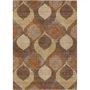 Photo of Copper Beige And Taupe Ogee Washable Indoor Outdoor Area Rug