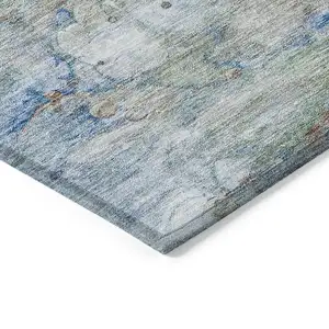 Photo of Copper Blue And Artichoke Green Abstract Washable Indoor Outdoor Area Rug