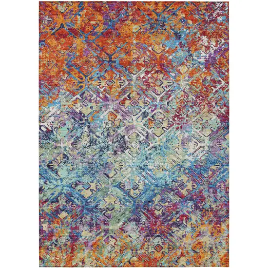 Copper Blue And Red Geometric Washable Indoor Outdoor Area Rug Photo 1