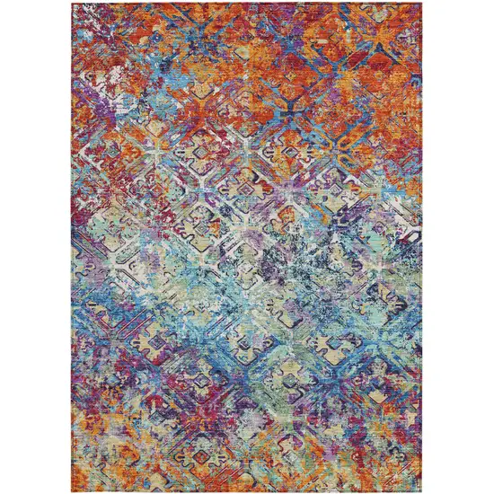 Copper Blue And Red Geometric Washable Indoor Outdoor Area Rug Photo 6