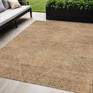 Photo of Copper Brown And Terra Cotta Geometric Washable Indoor Outdoor Area Rug