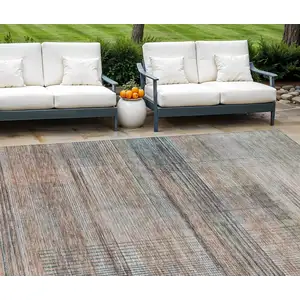 Photo of Copper Gray And Blue Striped Washable Indoor Outdoor Area Rug