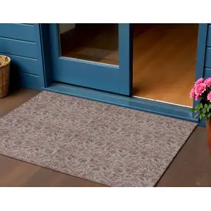 Photo of Copper Gray And Silver Floral Washable Indoor Outdoor Area Rug