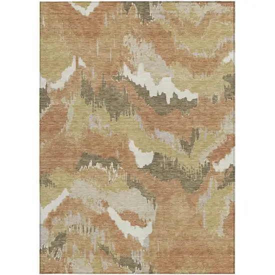 Copper Ivory And Brown Abstract Washable Indoor Outdoor Area Rug Photo 7