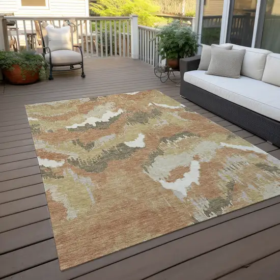 Copper Ivory And Brown Abstract Washable Indoor Outdoor Area Rug Photo 8