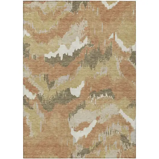 Copper Ivory And Brown Abstract Washable Indoor Outdoor Area Rug Photo 2