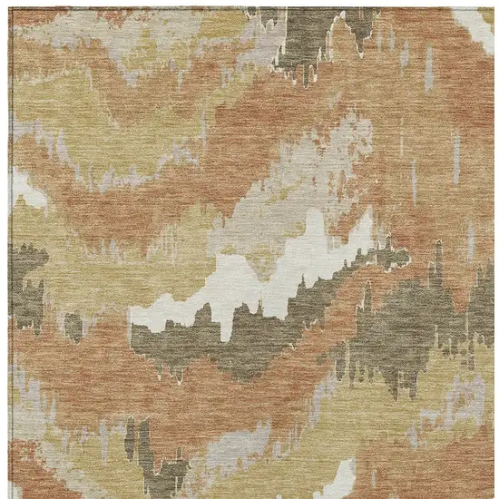 Copper Ivory And Brown Abstract Washable Indoor Outdoor Area Rug Photo 7