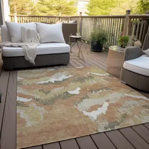 Photo of Copper Ivory And Brown Abstract Washable Indoor Outdoor Area Rug