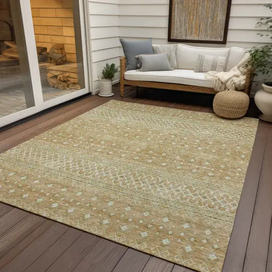 Copper Ivory And Olive Green Tribal Washable Indoor Outdoor Area Rug Photo 6