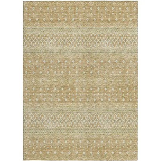 Copper Ivory And Olive Green Tribal Washable Indoor Outdoor Area Rug Photo 5