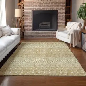 Photo of Copper Ivory And Olive Green Tribal Washable Indoor Outdoor Area Rug