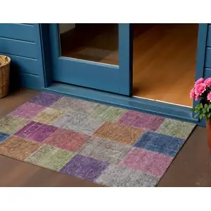 Photo of Copper Navy Blue And Gold Patchwork Washable Indoor Outdoor Area Rug