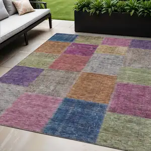 Photo of Copper Navy Blue And Gold Patchwork Washable Indoor Outdoor Area Rug