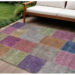 Photo of Copper Navy Blue And Gold Patchwork Washable Indoor Outdoor Area Rug