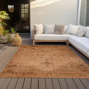 Photo of Copper Orange And Brown Oriental Washable Indoor Outdoor Area Rug