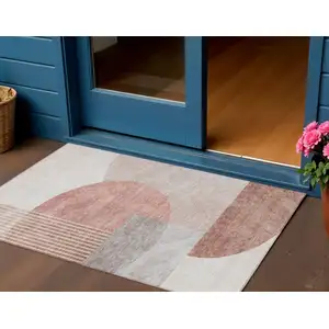 Photo of Copper Red And Gray Geometric Washable Indoor Outdoor Area Rug