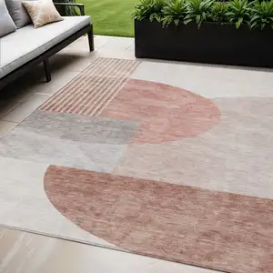 Photo of Copper Red And Gray Geometric Washable Indoor Outdoor Area Rug