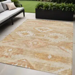 Photo of Copper Terra Cotta And Ivory Southwestern Washable Indoor Outdoor Area Rug