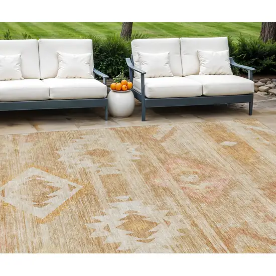 Copper Terra Cotta And Ivory Southwestern Washable Indoor Outdoor Area Rug Photo 1