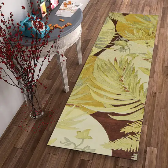 Coral Ivory Hand Tufted Tropical Plants Indoor Runner Rug Photo 4