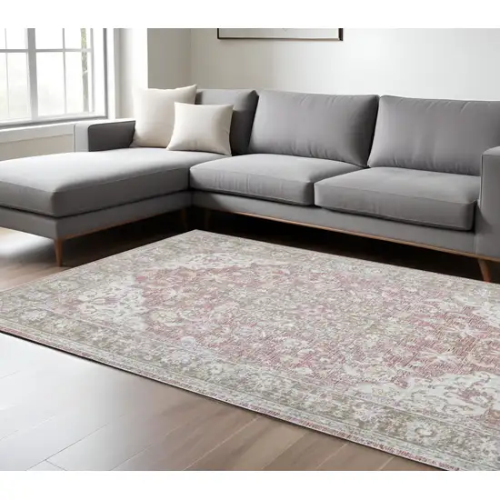 Sage and Gray Medallion Power Loom Area Rug Photo 1