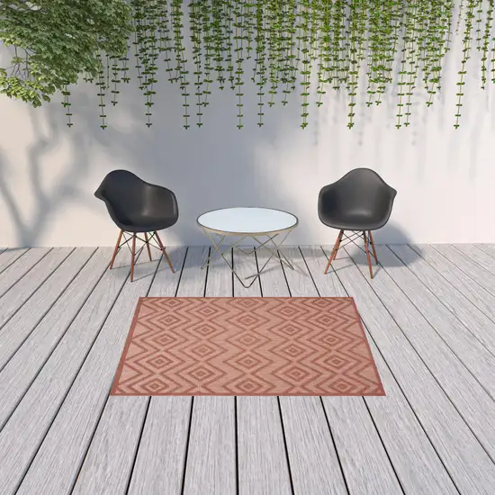 Coral Orange Argyle Indoor Outdoor Area Rug Photo 2