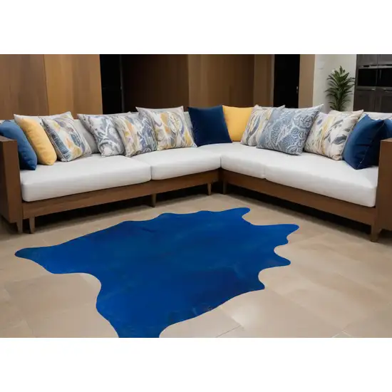 Cobalt Cowhide Hand Knotted Area Rug Photo 1