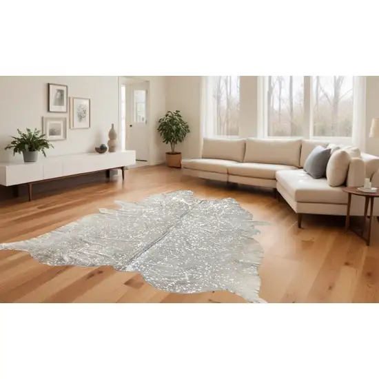 Silver and Ivory Cowhide Hand Knotted Area Rug Photo 1