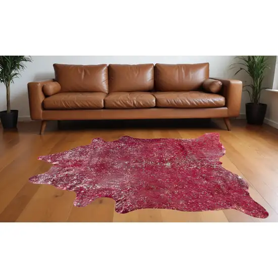 Red and Silver Cowhide Hand Knotted Area Rug Photo 1