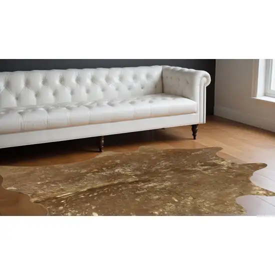 Gold and Brown Cowhide Hand Knotted Area Rug Photo 1