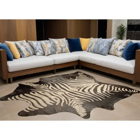 Black and Off White Cowhide Hand Knotted Area Rug Photo 1