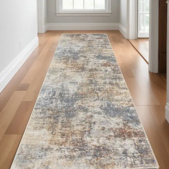 Cream Abstract Power Loom Runner Rug Photo 1