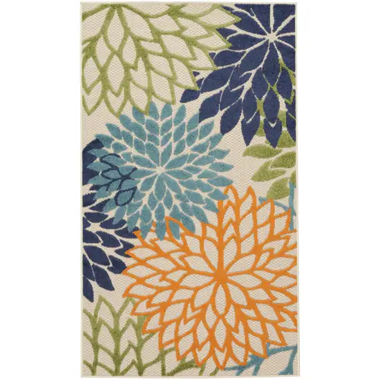 Cream And Blue Floral Non Skid Indoor Outdoor Area Rug Photo 1