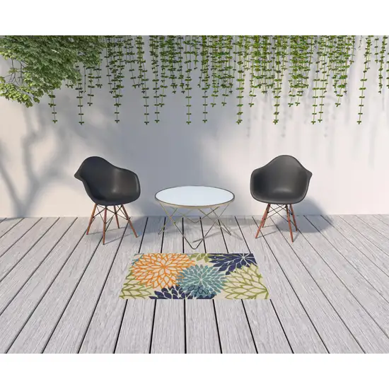 Cream And Blue Floral Non Skid Indoor Outdoor Area Rug Photo 2