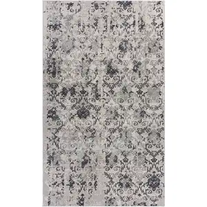 Photo of Cream And Gray Damask Stain Resistant Area Rug