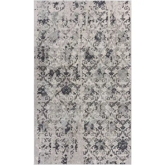 Cream And Gray Damask Stain Resistant Area Rug Photo 1