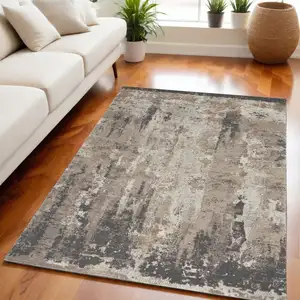 Photo of Cream Black and Gray Abstract Area Rug