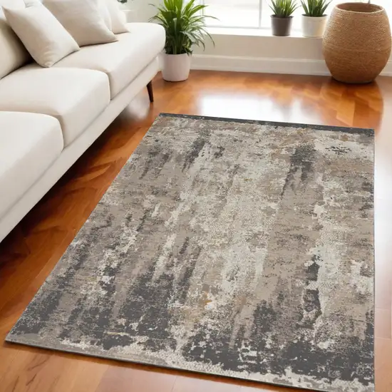 Cream Black and Gray Abstract Area Rug Photo 1