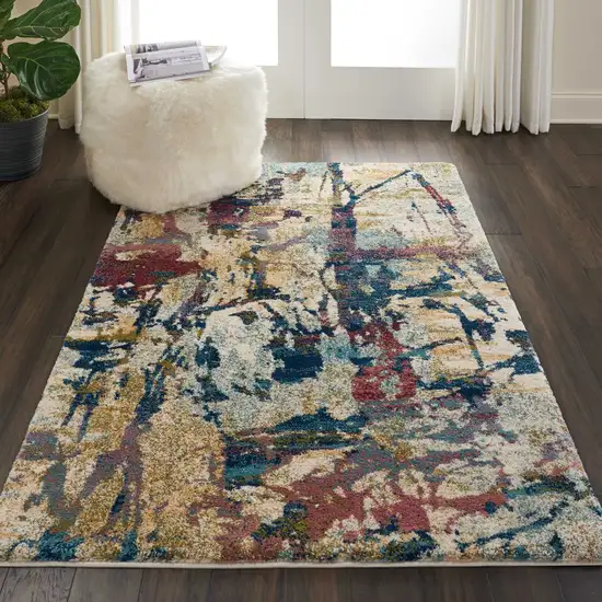 Cream Blue and Green Abstract Distressed Area Rug Photo 8