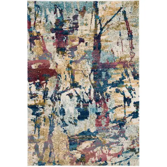 Cream Blue and Green Abstract Distressed Area Rug Photo 2