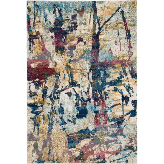 Cream Blue and Green Abstract Distressed Area Rug Photo 4