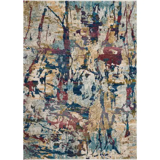 Cream Blue and Green Abstract Distressed Area Rug Photo 2