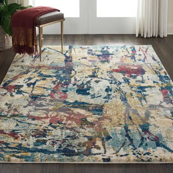 Cream Blue and Green Abstract Distressed Area Rug Photo 8