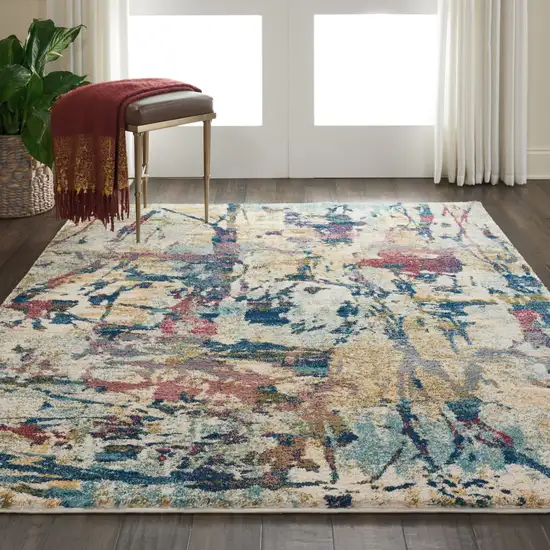 Cream Blue and Green Abstract Distressed Area Rug Photo 9