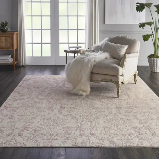 Cream Damask Power Loom Area Rug Photo 6