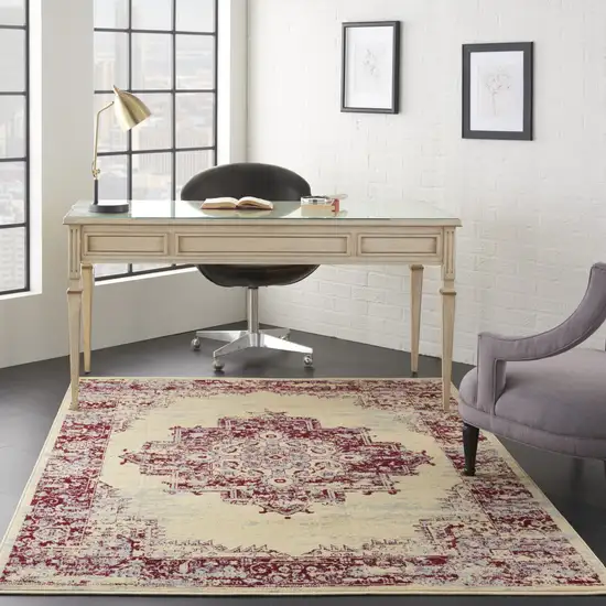 Cream Damask Power Loom Area Rug Photo 6