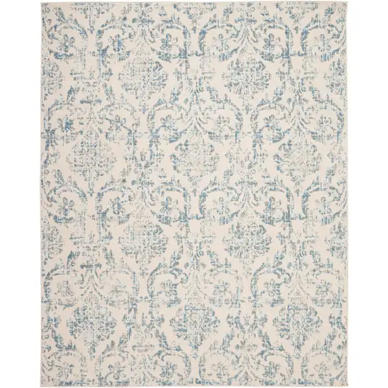 Cream Damask Power Loom Non Skid Area Rug Photo 1