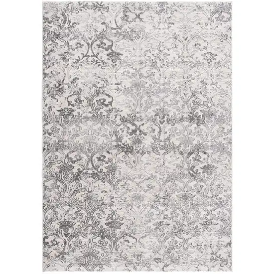 Cream Damask Power Loom Stain Resistant Area Rug Photo 1