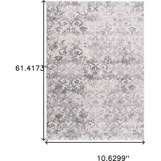 Cream Damask Power Loom Stain Resistant Area Rug Photo 8