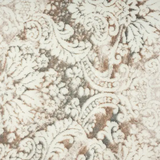 Cream Damask Stain Resistant Area Rug Photo 9